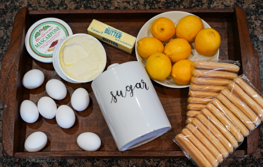 Ingredients for lemon tiramisu with easy lemon curd