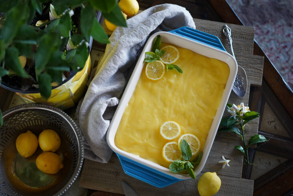 Baking dish of lemon tiramisu