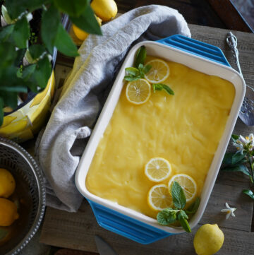 Baking dish of lemon tiramisu