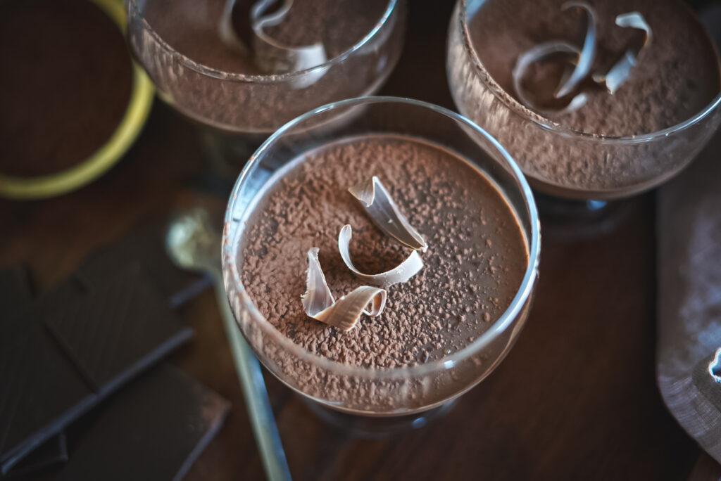 Chocolate panna cotta with chocolate shavings