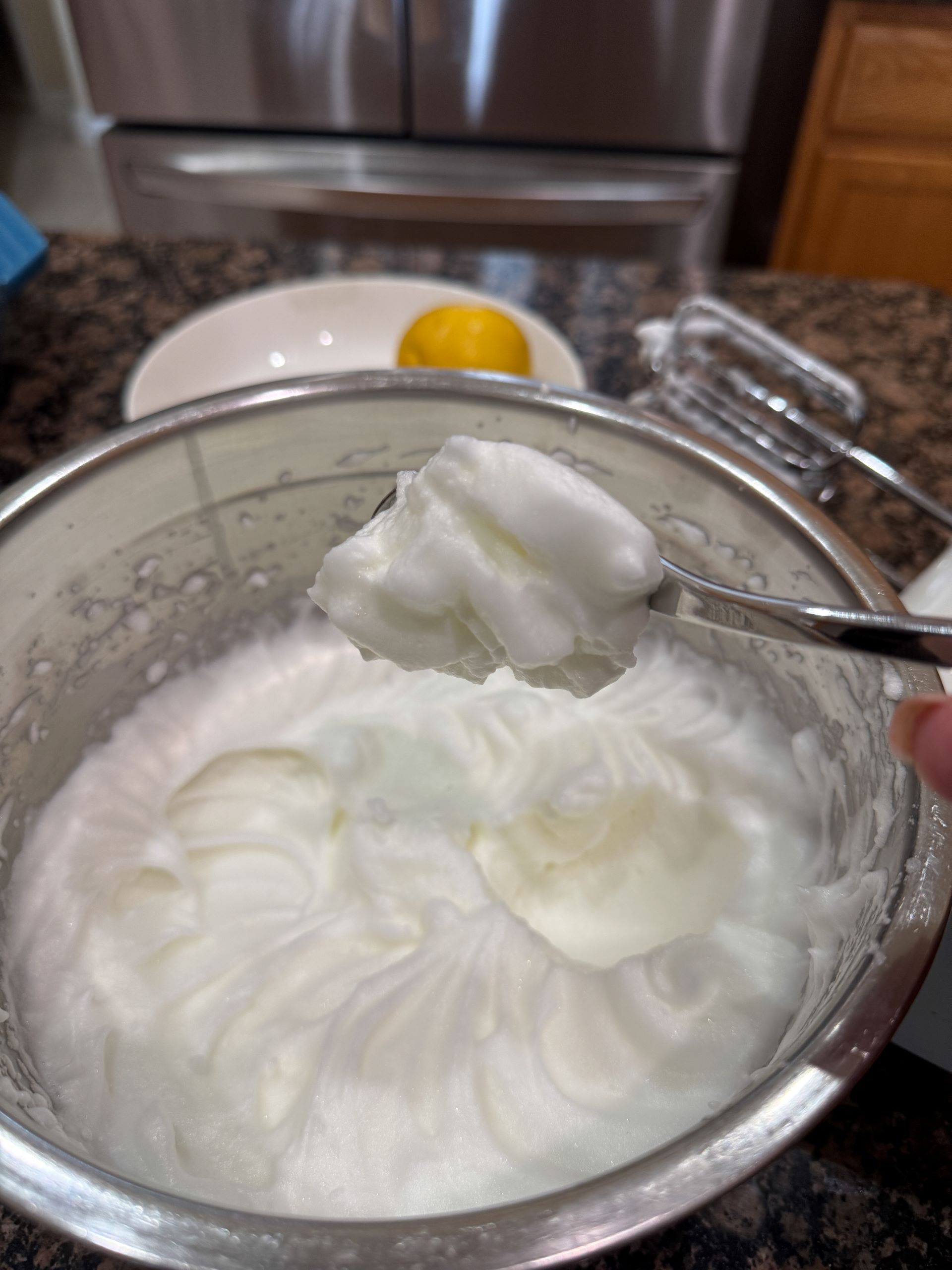 Egg whites beaten to stiff peaks