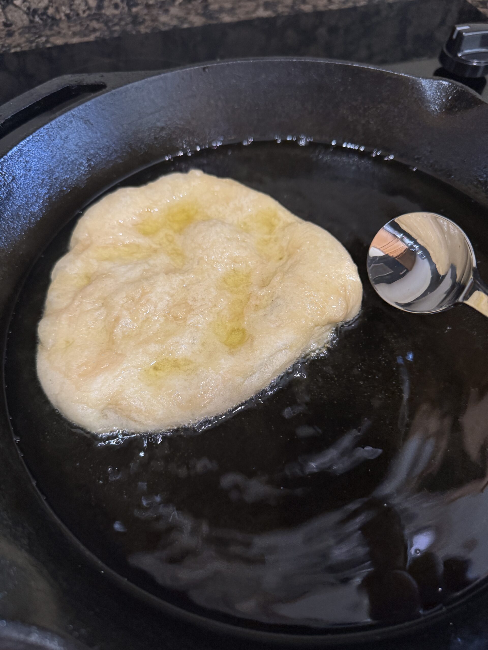 Frying pizza dough