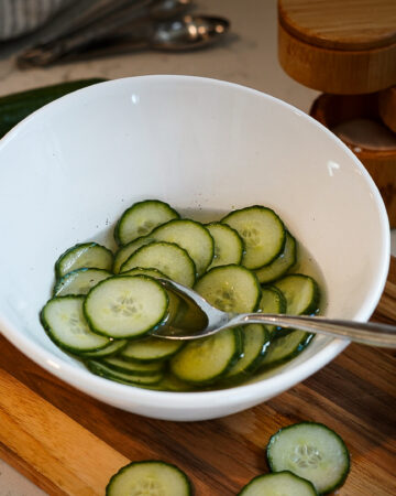 Asian Pickled Cucumbers in a bowl